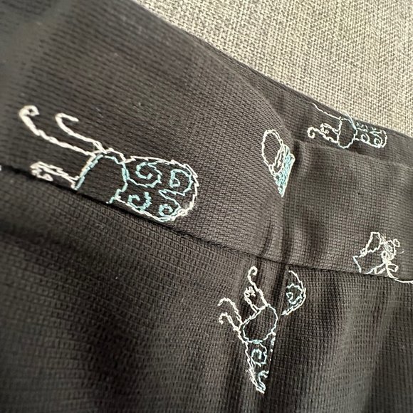 Ann Taylor LOFT Cropped Pants Black White Embroidered Print 6 Petite 99% Cotton - Picture 14 of 16